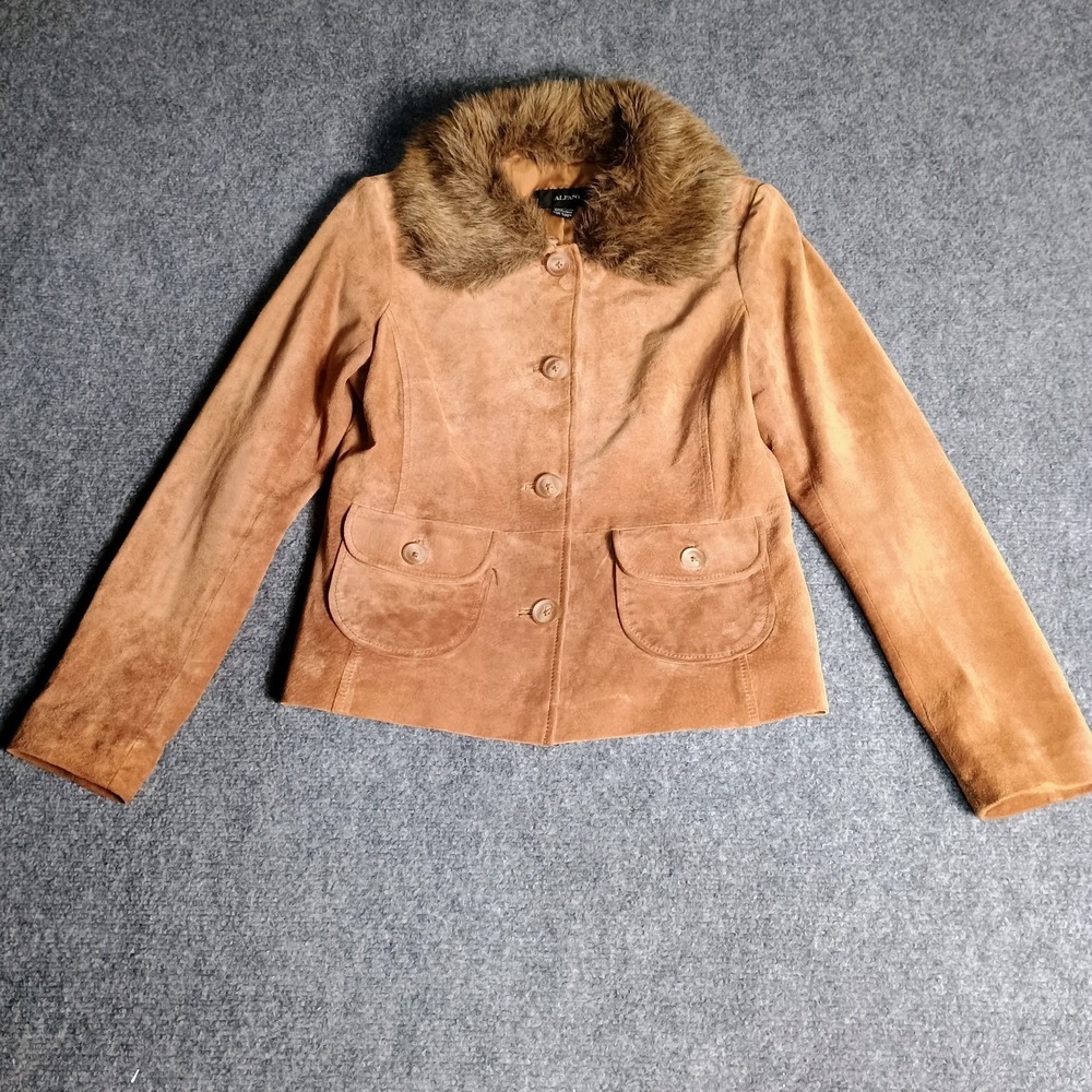 Vintage Alfani suede leather jacket in a warm camel/tan color, size Small.